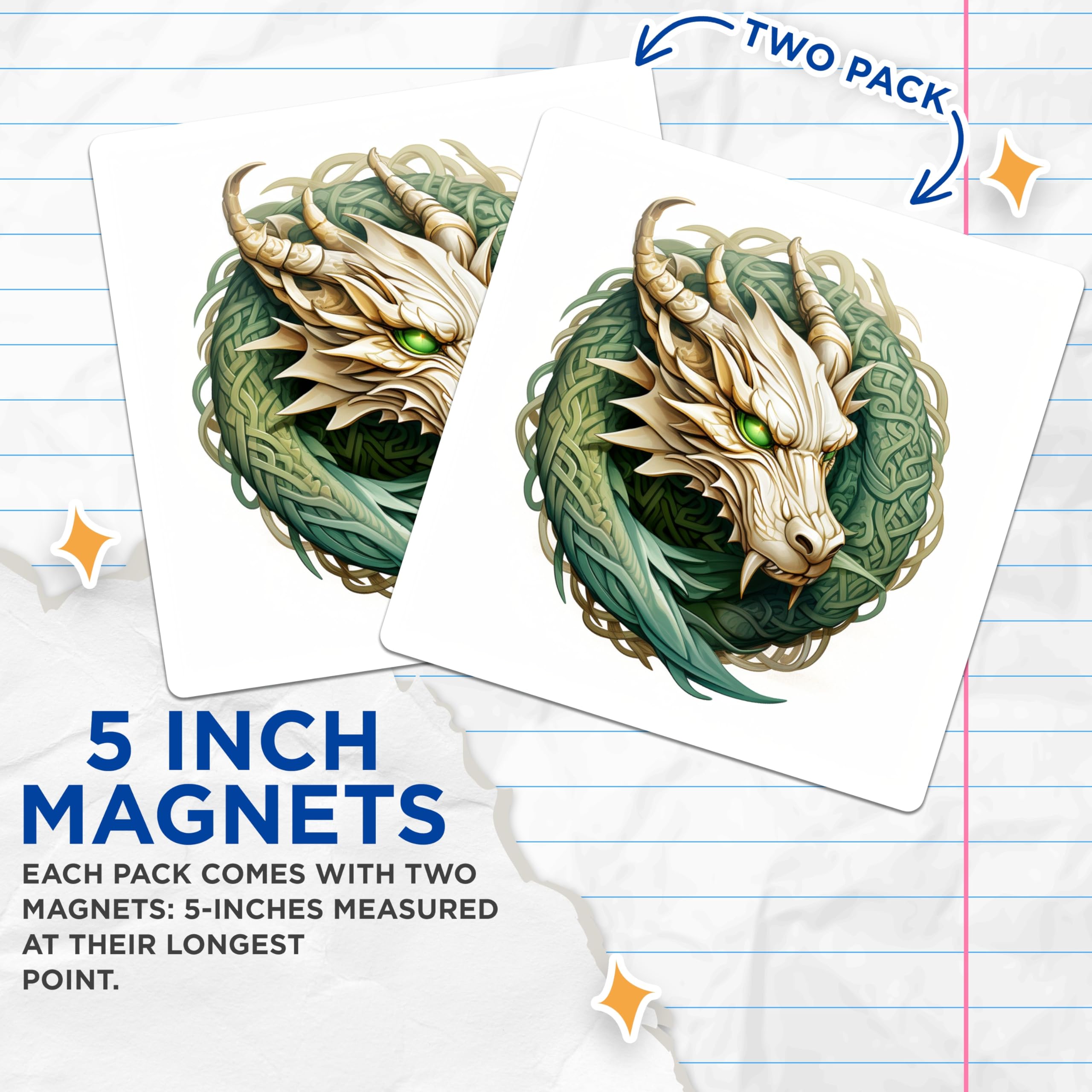 (2 Pack) Celtic Dragon Magnets - Fantasy Head Decor - Mythical Creature Refrigerator Art - RPG DND Gamer Accessory - 5 Inches On Longest Side - Thick Durable Magnet - Made in USA - MAG25543