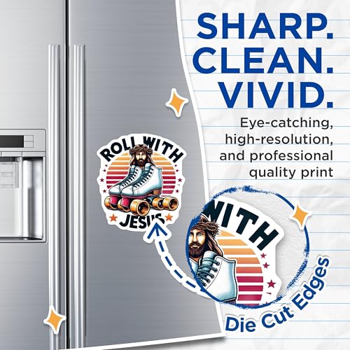 (2 Pack) Roll with Jesus Magnets - Inspirational Fridge Magnets - Christian - Motivational Roller Skate Theme - 5" On Longest Side - for Cars, Fridges, Toolboxes - Made in USA - MAG4378