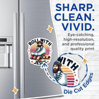 (2 Pack) Roll with Jesus Magnets - Inspirational Fridge Magnets - Christian - Motivational Roller Skate Theme - 5" On Longest Side - for Cars, Fridges, Toolboxes - Made in USA - MAG4378