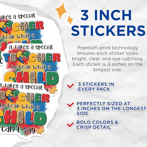 (3 Pack) Autism Teacher Decals - Special Education - Puzzle Piece - 3 Inches On Longest Side - Easy Peel & Apply - Made in USA - 3MCS8464