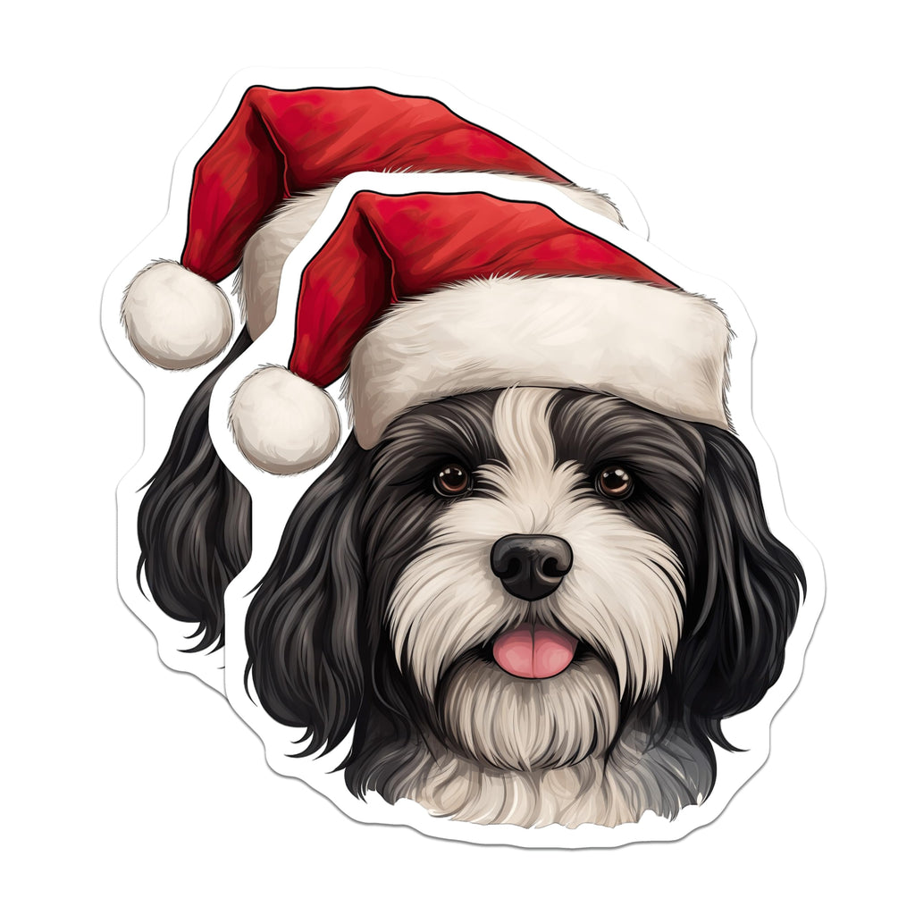 (2 Pack) Christmas Dog Magnets - Santa Hat Dog Decor - Fluffy Puppy Pet Lover Xmas Home Item - 5 Inches On Longest Side - Thick Durable Magnet - Made in USA - MAG29575
