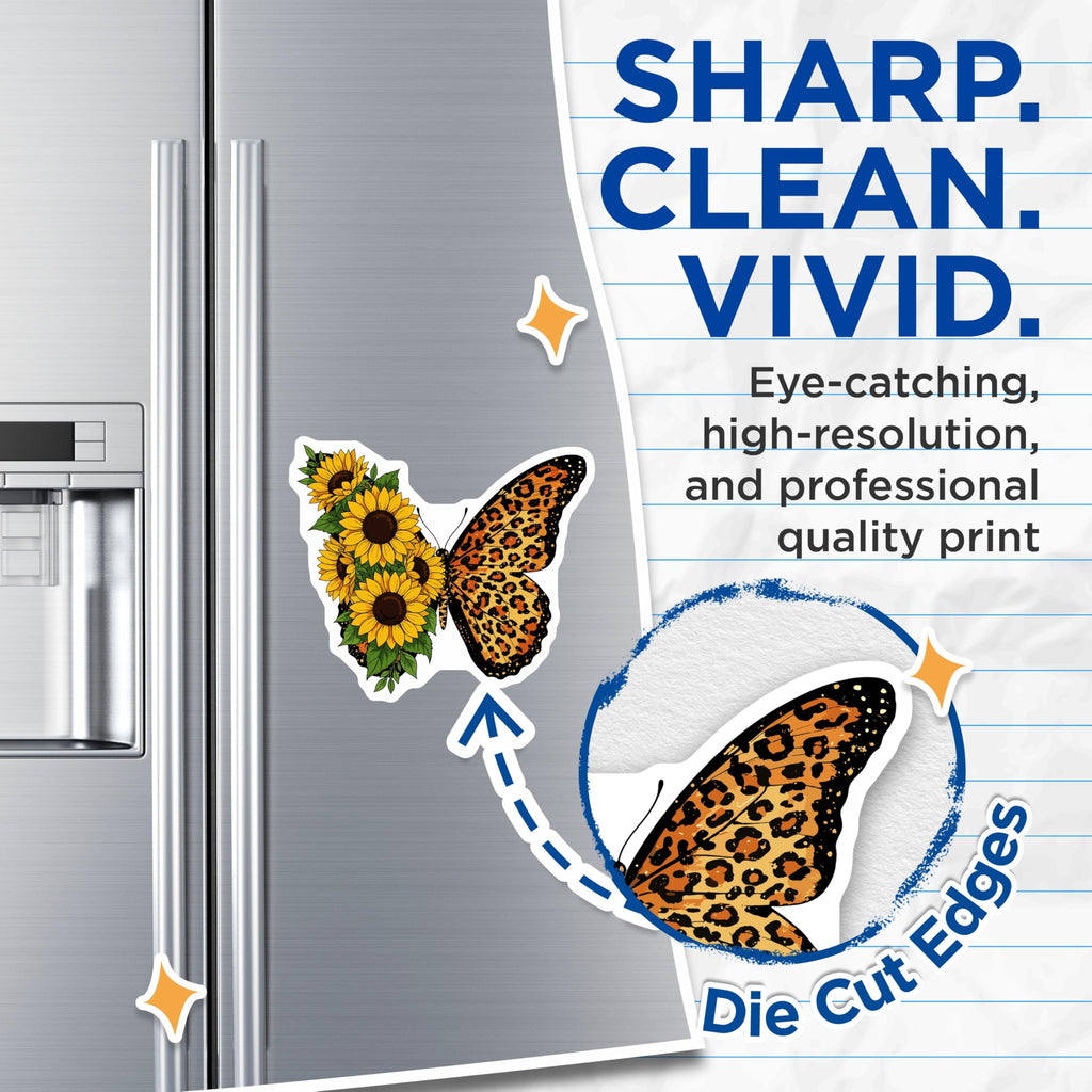 (2 Pack) Sunflower Butterfly Magnets - Leopard Print Butterfly - Floral Decorative Magnets - 5" On Longest Side - Premium Magnet - for Cars, Refrigerators, Toolboxes, Lockers - Made in USA - MAG16832