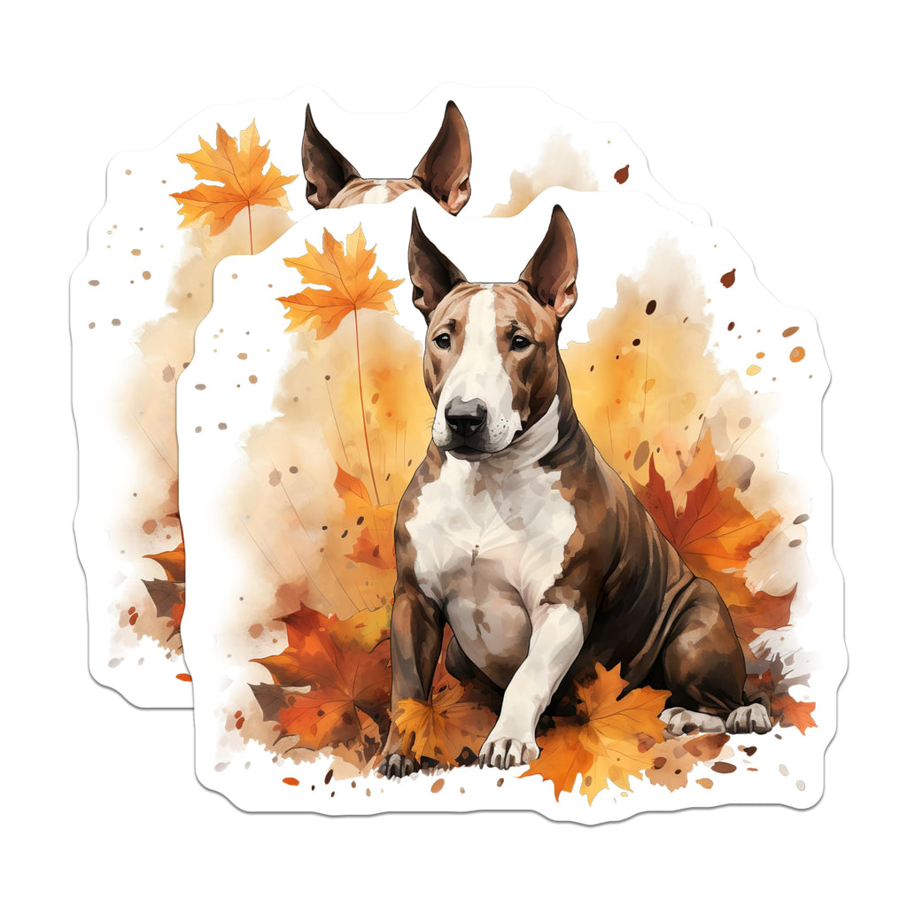 (2 Pack) Bull Terrier Magnets - Autumn Dog Decor - Fall Pet Lover Present - 5 Inches On Longest Side - Thick Durable Magnet - Made in USA - MAG25725