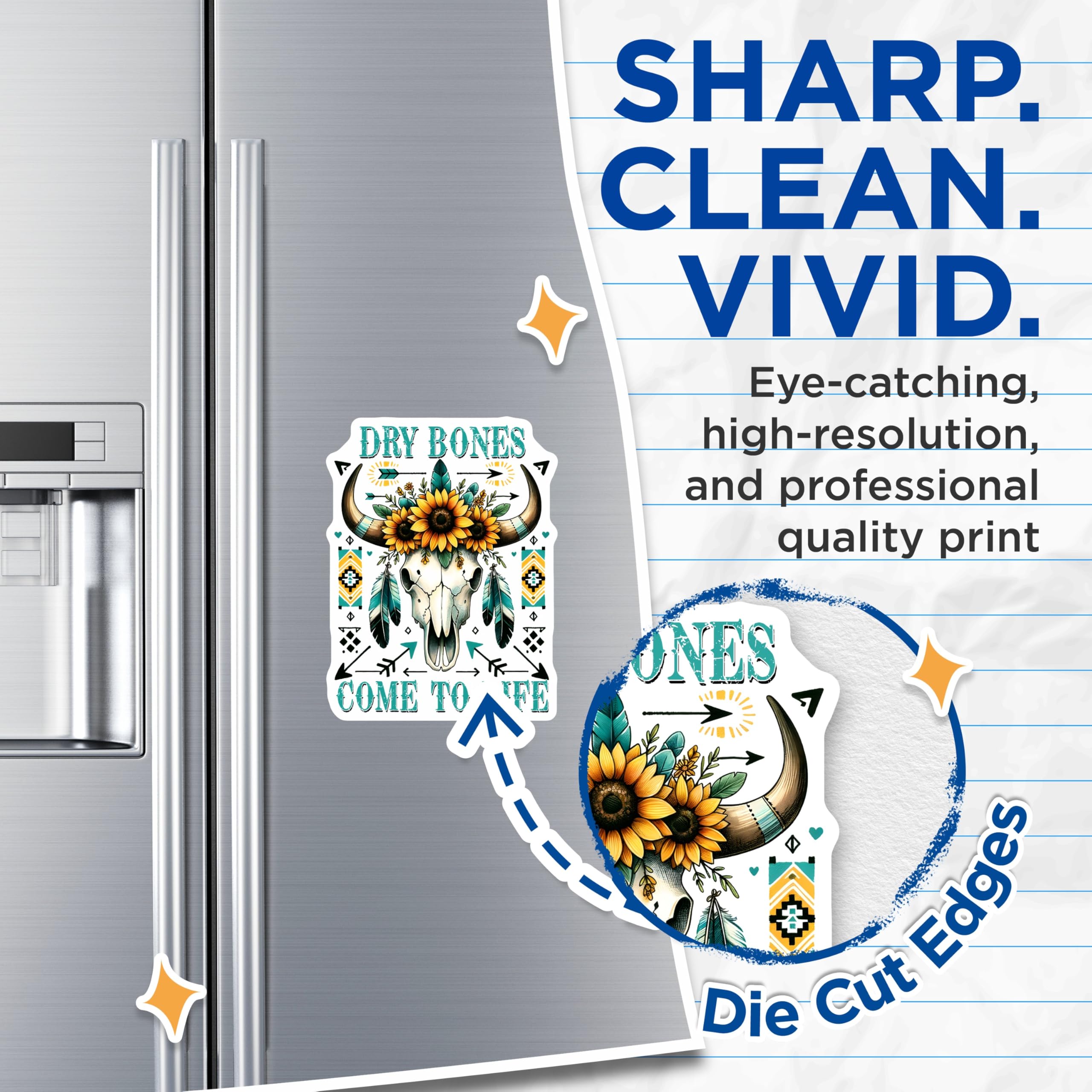 (2 Pack) Cow Skull Magnets - Sunflower Decor - Boho Home Decoration - 5" On Longest Side - Premium Magnet - for Cars, Refrigerators, Toolboxes, Lockers - Made in USA - MAG14575