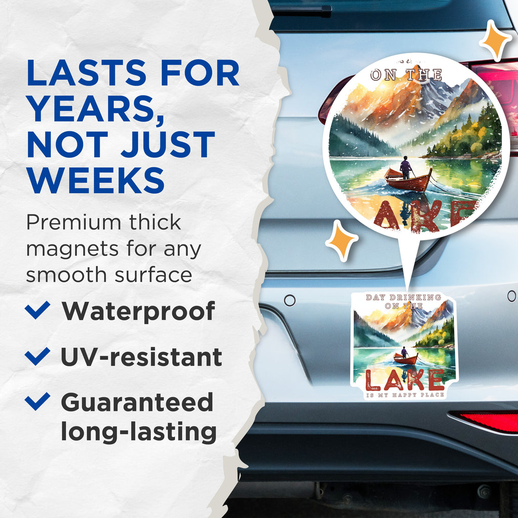 (2 Pack) Day Drinking Lake Magnets - Funny Lake Quote - Mountain Lake Decor - Boating Enthusiast Present - 5 Inches On Longest Side - Thick Durable Magnet - Made in USA - MAG37984