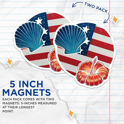 (2 Pack) USA Patriotic Seashell Magnets Magnets - Floral Beach Theme - American Flag Decor - 5" On Longest Side - Made in USA - Sticks to Refrigerators & Metal Surfaces - MAG8983
