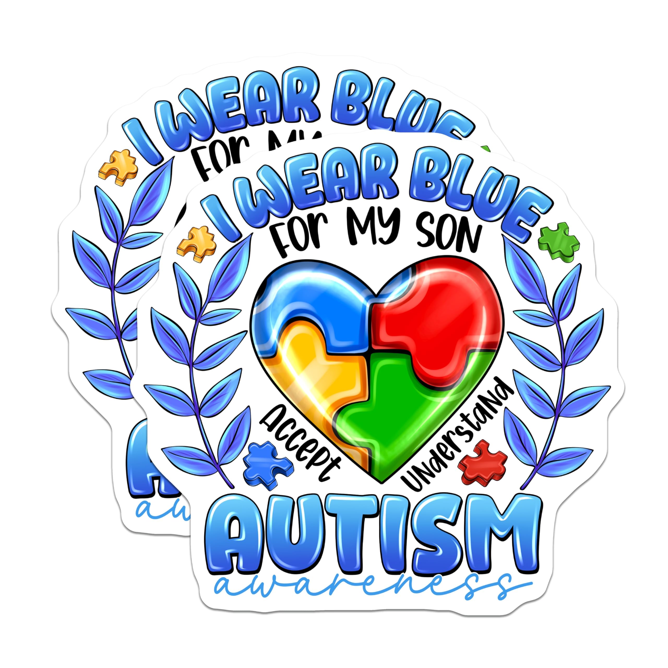 (2 Pack) Autism Awareness Son Magnets - Puzzle Heart Support - Neurodiversity Advocacy - 5 Inches On Longest Side - Thick Durable Magnet - Made in USA - MAG28603
