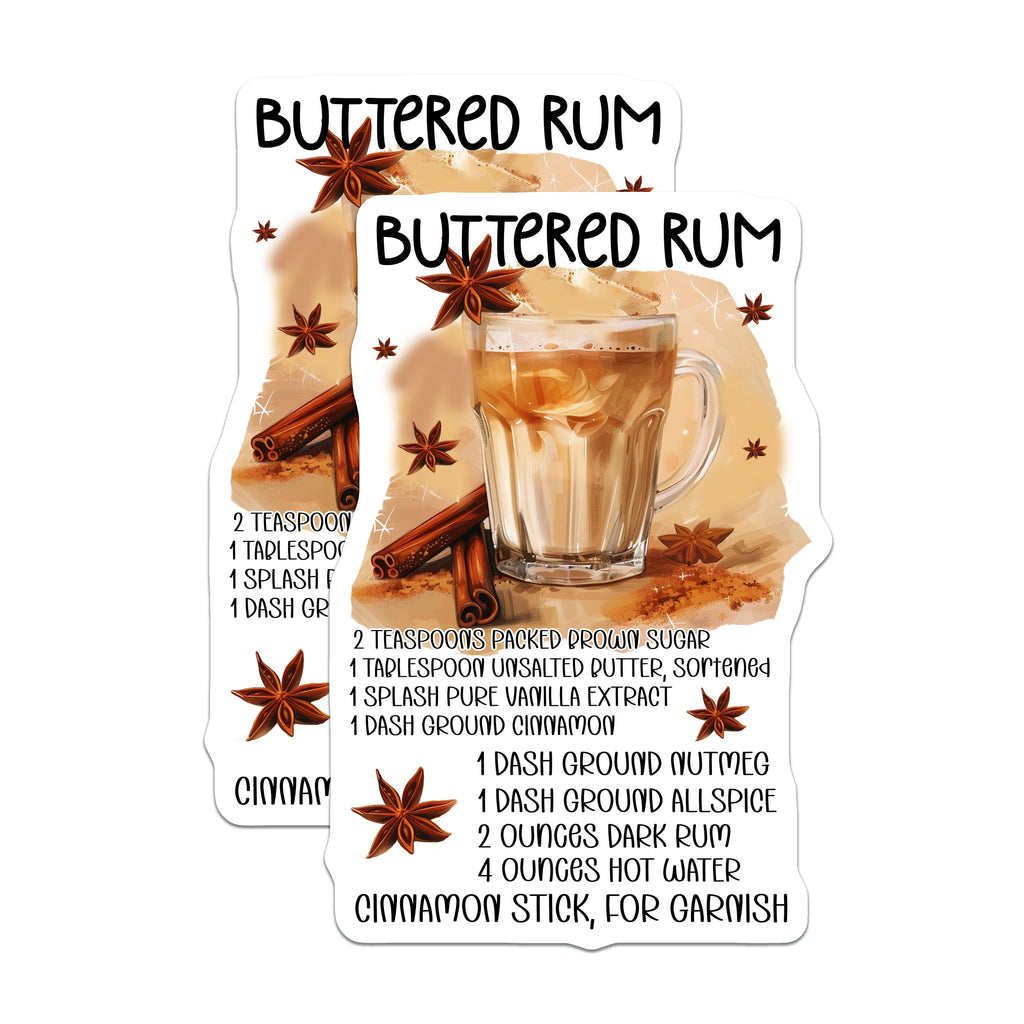 (2 Pack) Buttered Rum Recipe Magnets - Warm Cocktail Illustration - Cozy Fall Winter Drink Decor for Home Bar - 5 Inches On Longest Side - Thick Durable Magnet - Made in USA - MAG38599
