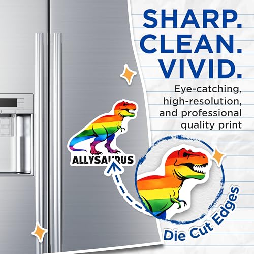 (2 Pack) Rainbow T-Rex Magnet - LGBTQ Pride Decor - Fun Dinosaur Art for Fridge - 5" On Longest Side - Sticks to Smooth Flat Surfaces - Made in USA - MAG9664