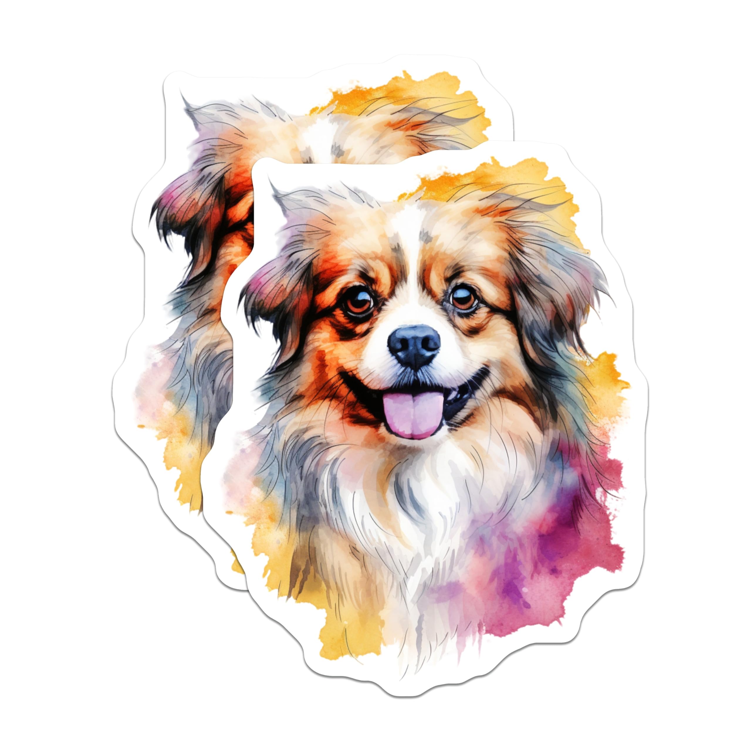 (2 Pack) Watercolor Dog Magnets - Happy Fluffy Puppy Art - Dog Lover Fridge Decor - 5 Inches On Longest Side - Thick Durable Magnet - Made in USA - MAG29491