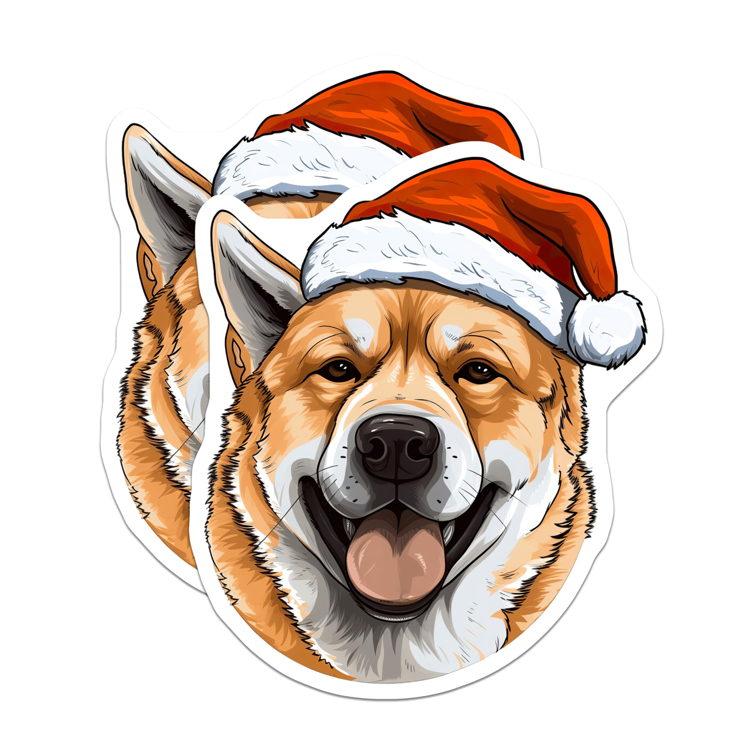 (2 Pack) Shiba Inu Magnets - Christmas Dog Magnets - Santa Hat Festive Animal Decals - 5 Inches On Longest Side - Thick Durable Magnet - Made in USA - MAG24280