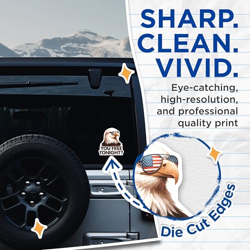 (2 Pack) Funny Bald Eagle Stickers - Patriotic Eagle in Sunglasses - Eagle with American Flag - 5" On Longest Side - Sticks to Smooth Flat Surfaces - Made in USA - BMCS7408