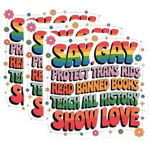 (3 Pack) Say Gay Decals - Protect Trans Kids - Read Banned Books Decal - 3 Inches On Longest Side - Easy Peel & Apply - Made in USA - 3MCS2675