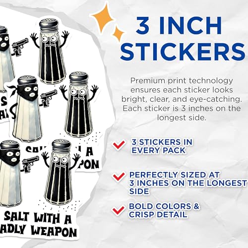 (3 Pack) Salt Shaker Decals - Funny Salt - Deadly Weapon - Laptop Decal - 3 Inches On Longest Side - Easy Peel & Apply - Made in USA - 3MCS6347