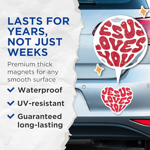 (2 Pack) Jesus Loves You Magnets Magnets - Heart Shaped Magnet Decor - Inspirational Magnet for Fridge - 5" On Longest Side - Made in USA - Sticks to Refrigerators & Metal Surfaces - MAG8932