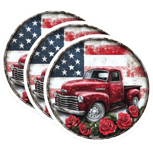 (3 Pack) American Flag Truck Decals - Vintage Pickup Truck - Patriotic Decals - 3 Inches On Longest Side - Easy Peel & Apply - Made in USA - 3MCS0041