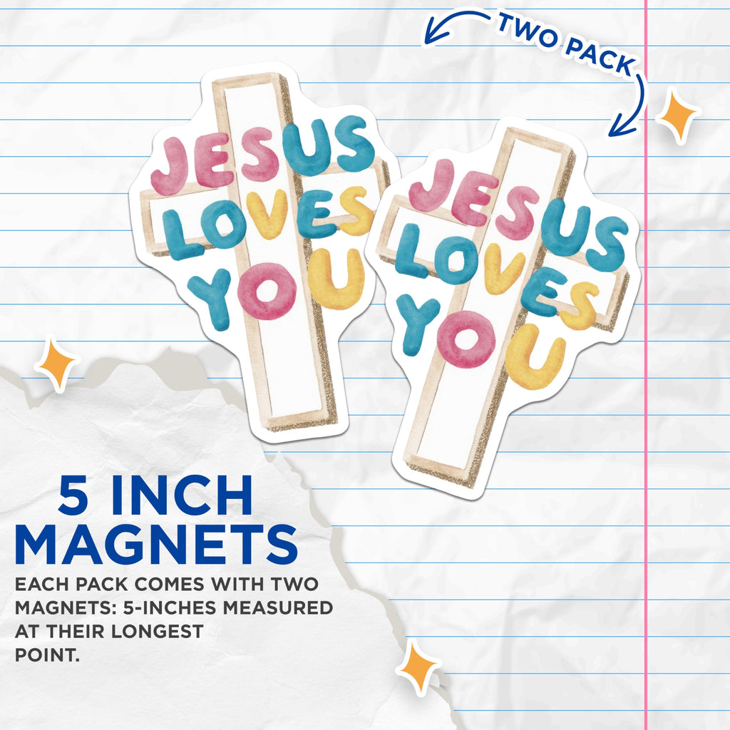 (2 Pack) Jesus Loves You Magnets - Cross Design Magnets - Religious Magnets - 5" On Longest Side - Premium Magnet - for Cars, Refrigerators, Toolboxes, Lockers - Made in USA - MAG15104