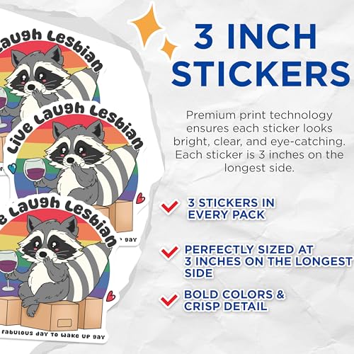 (3 Pack) Raccoon LGBTQ Decals - Pride Laptop Stickers - Funny Gay Decals- 3 Inches On Longest Side - Easy Peel & Apply - Made in USA - 3MCS5818