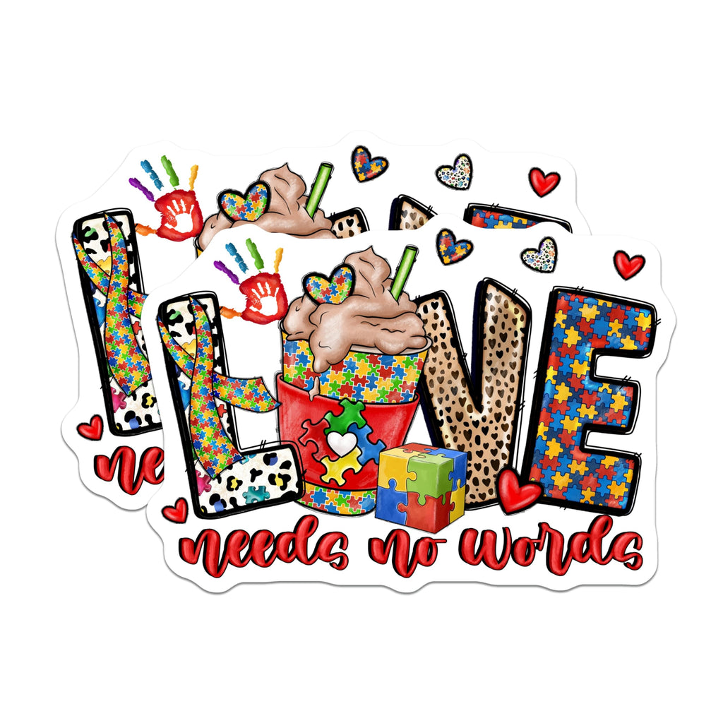 (2 Pack) Autism Awareness Magnets - Neurodiversity Support - Love Needs No Words Decor - 5 Inches On Longest Side - Thick Durable Magnet - Made in USA - MAG25600