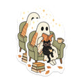 (2 Pack) Cozy Ghost Reading Magnets - Bookish Cat Autumn Decor - Halloween Fridge Locker - 5 Inches On Longest Side - Thick Durable Magnet - Made in USA - MAG37305