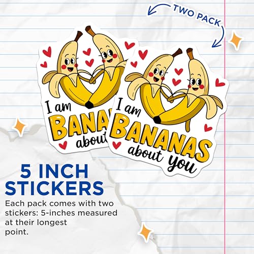 (2 Pack) I Am Baas About You Stickers - Fun Fruit Sticker - Cute Love Pun Decal - 5" On Longest Side - Sticks to Smooth Flat Surfaces - Made in USA - BMCS6398