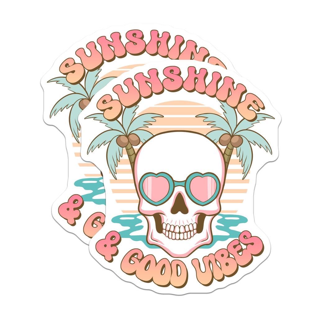 (2 Pack) Sunshine Good Vibes Magnets - Skull Heart Sunglasses - Retro Tropical Beach Decor - 5 Inches On Longest Side - Thick Durable Magnet - Made in USA - MAG19108