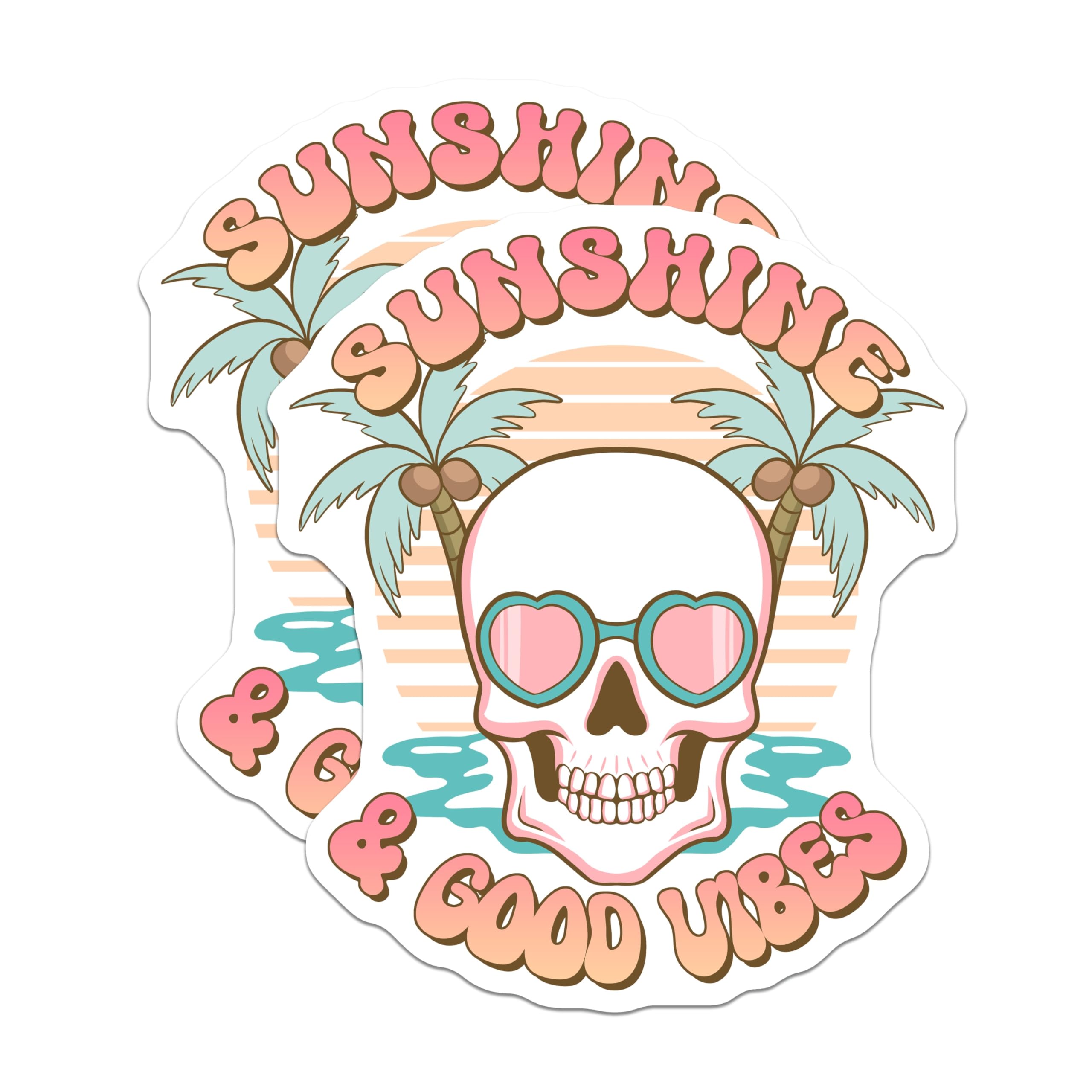 (2 Pack) Sunshine Good Vibes Magnets - Skull Heart Sunglasses - Retro Tropical Beach Decor - 5 Inches On Longest Side - Thick Durable Magnet - Made in USA - MAG19108