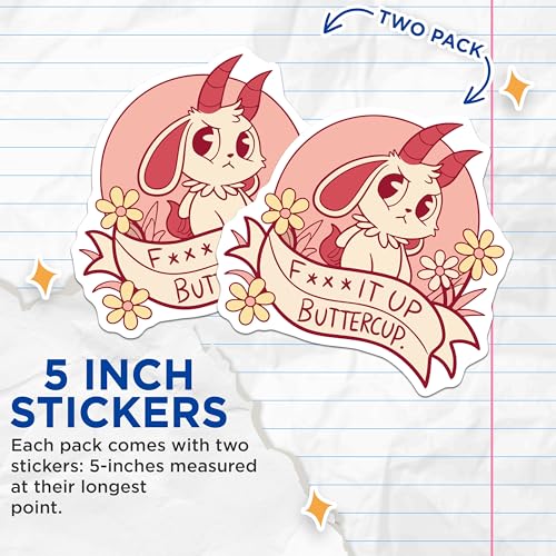 (2 Pack) F It Up Buttercup Stickers - Cute Goat Stickers - Funny Animal Stickers - 5" On Longest Side - Sticks to Smooth Flat Surfaces - Made in USA - BMCS5618