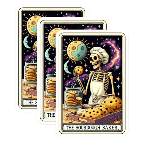 (3 Pack) Sourdough Baker Decals - Skeleton Chef Stickers - Galaxy Baking Laptop Decal - 3 Inches On Longest Side - Easy Peel & Apply - Made in USA - 3MCS4269