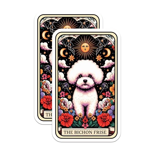 (2 Pack) Bichon Frise Stickers - Cute Dog Stickers - Whimsical Pet Illustration Stickers - 5" On Longest Side - Sticks to Smooth Flat Surfaces - Made in USA - BMCS4777