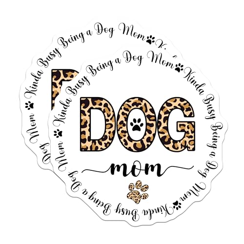 (2 Pack) Dog Mom Stickers - Kinda Busy Being a Dog Mom - Cute Pet Lover Decals - Animal Paw Print Stickers - 5" On Longest Side - Sticks to Smooth Flat Surfaces - Made in USA - BMCS6039