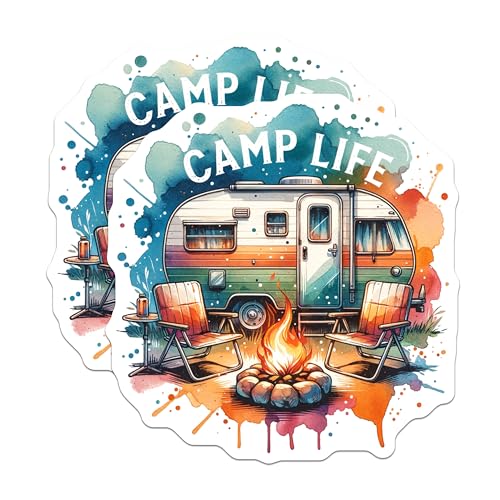 (2 Pack) Camp Life Magnets - Camper Van Decor - Retro Camping Decoration for Refrigerator - 5" On Longest Side - for Cars, Fridges, Toolboxes - Made in USA - MAG6841