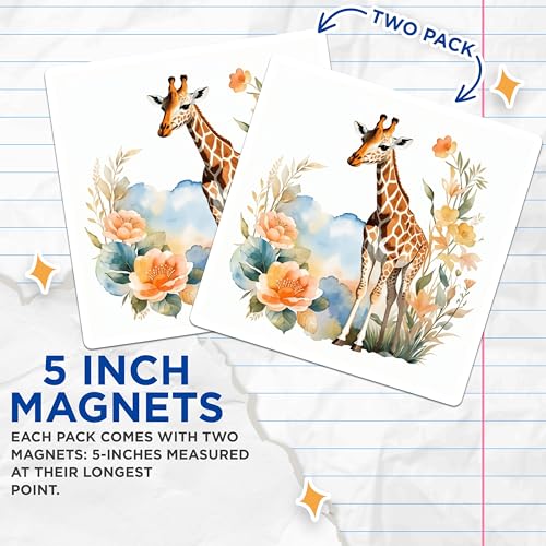(2 Pack) Giraffe Floral Magnets Magnets - Wild Animal Decor - 5" On Longest Side - Made in USA - Sticks to Refrigerators & Metal Surfaces - MAG8687