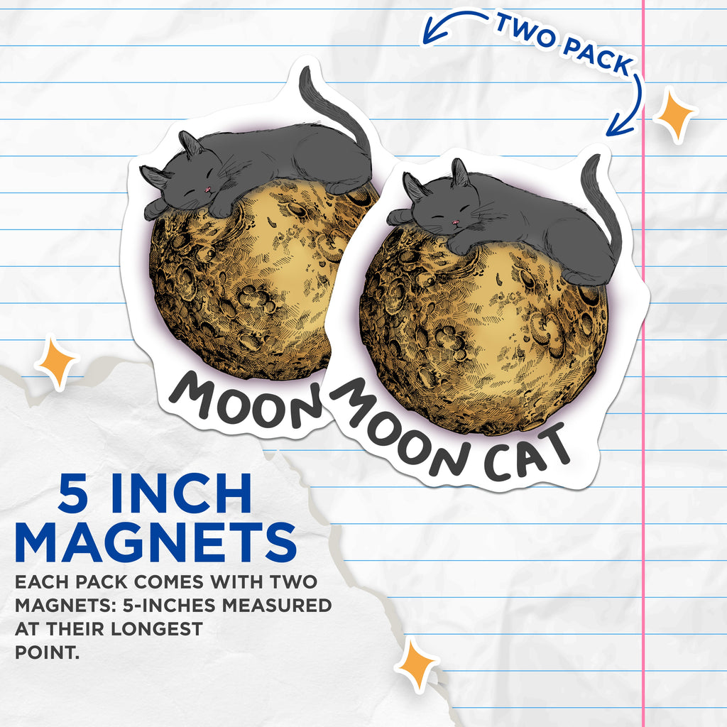(2 Pack) Moon Cat Magnets - Sleeping Kitten Moon Design - Celestial Fridge Decor - Witchy Cat Lover Home Accent - Cozy Pet Parent Present - 5" - Durable Magnet - Made in USA - MAG38213