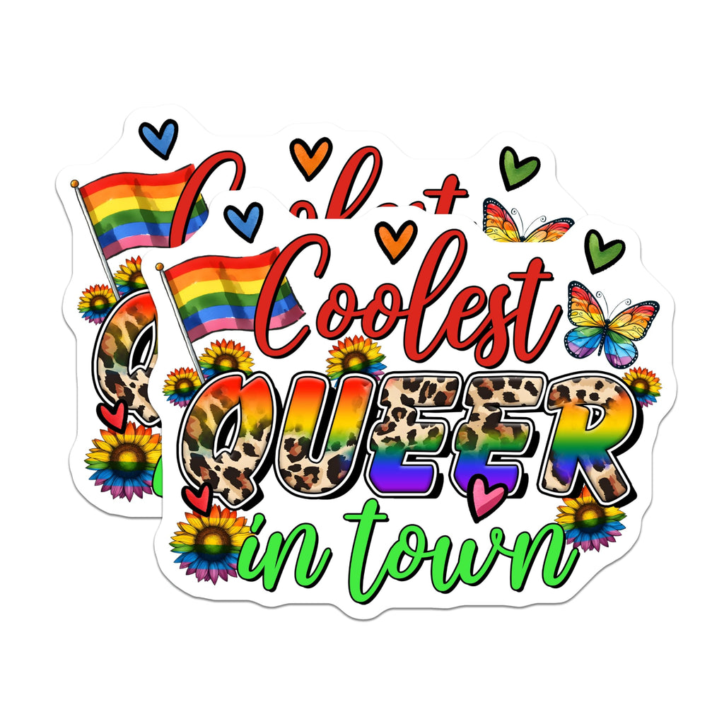 (2 Pack) Coolest Queer in Town Magnets - Pride Flag Decor - Rainbow Butterfly Magnets - 5" On Longest Side - Premium Magnet - for Cars, Refrigerators, Toolboxes, Lockers - Made in USA - MAG17134