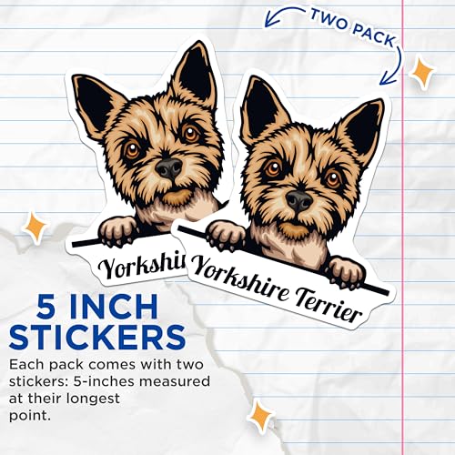 (2 Pack) Yorkshire Terrier Dog Stickers - Cute Dog Breed Stickers - Puppy Stickers for Pet Lovers - 5" On Longest Side - Sticks to Smooth Flat Surfaces - Made in USA - BMCS4229