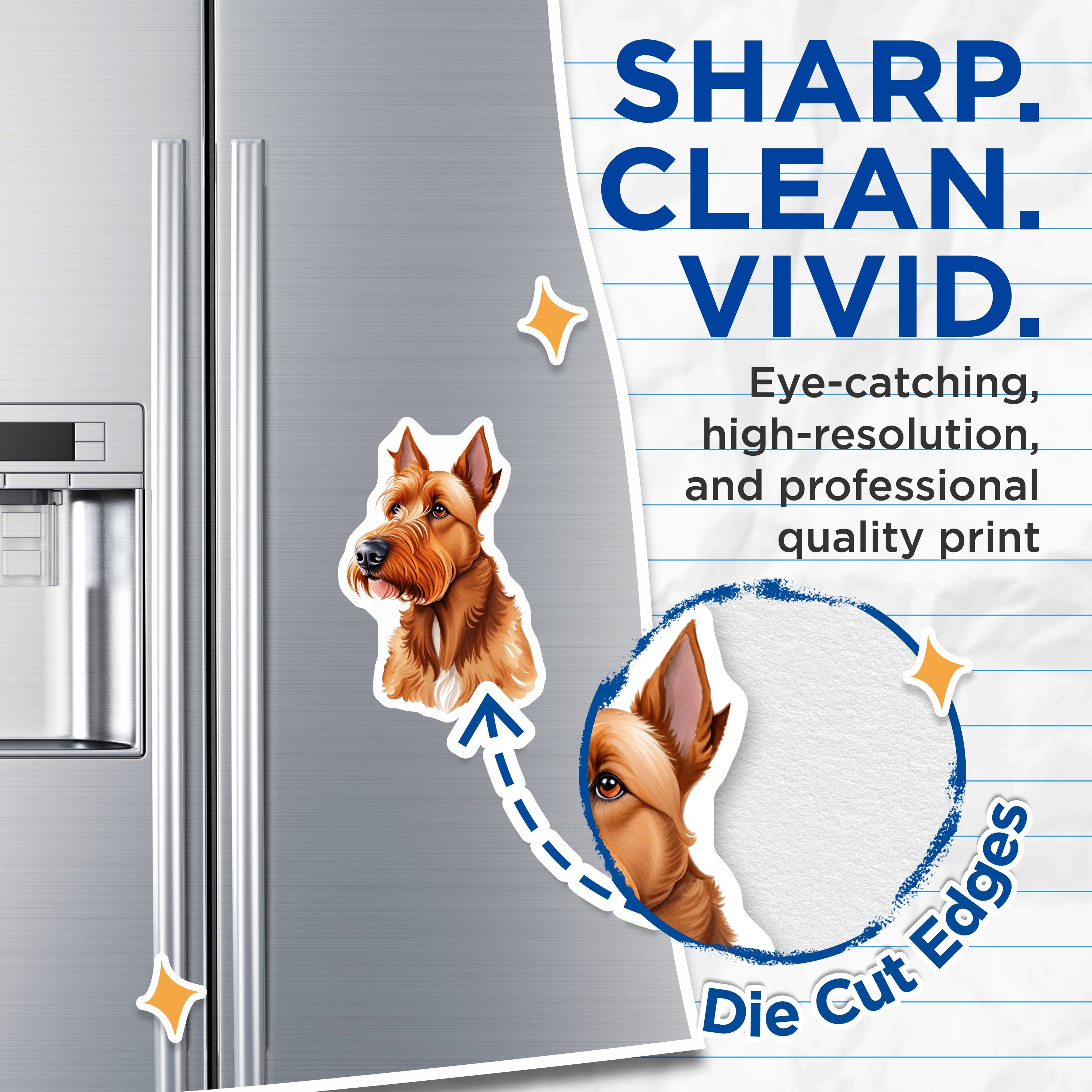 (2 Pack) Irish Terrier Magnets - Dog Breed Refrigerator Decor - Pet Lover Kitchen Accessory - 5 Inches On Longest Side - Thick Durable Magnet - Made in USA - MAG39394