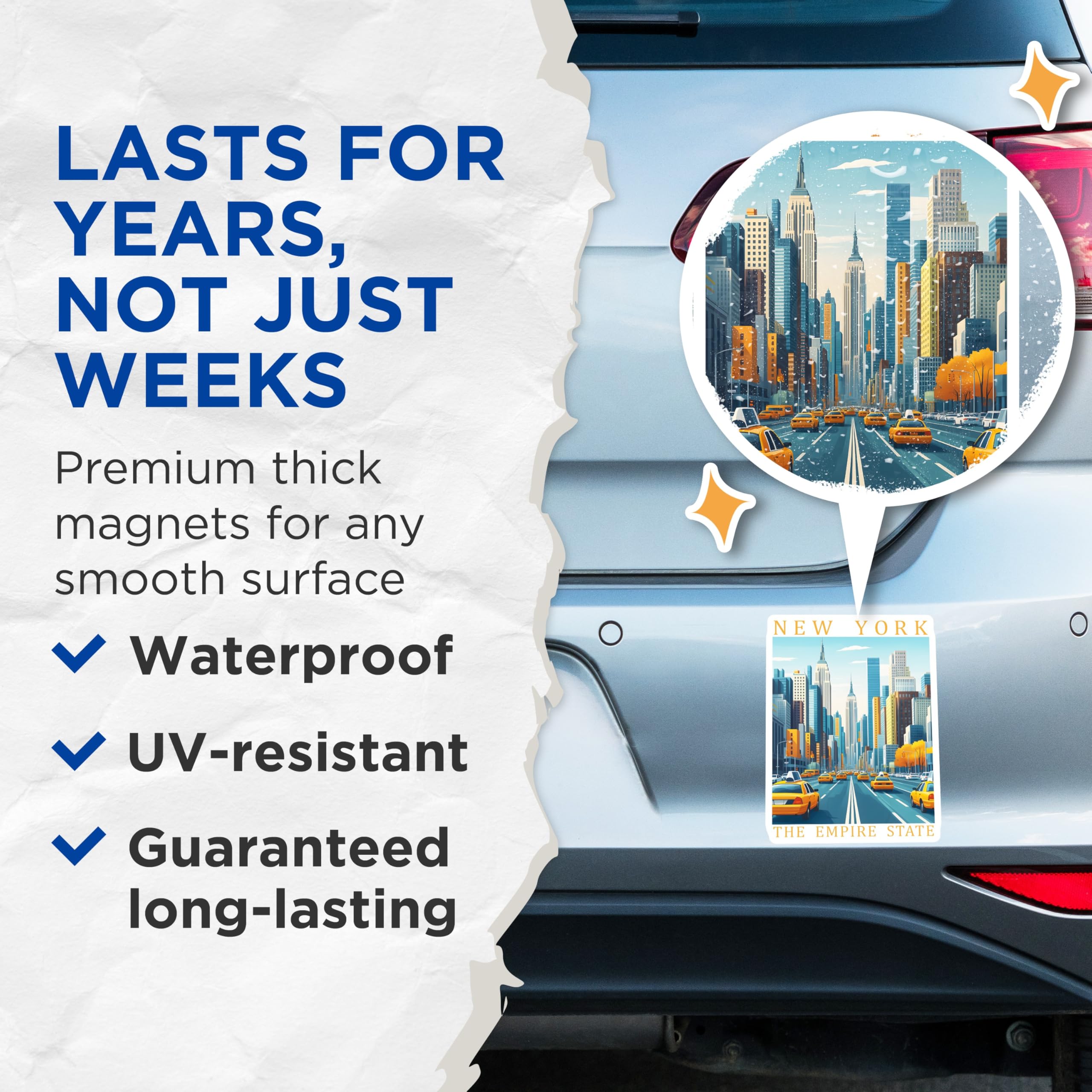 (2 Pack) New York City Magnets - Empire State Building Decor - NYC Taxi Cab - 5" On Longest Side - Premium Magnet - for Cars, Refrigerators, Toolboxes, Lockers - Made in USA - MAG18783