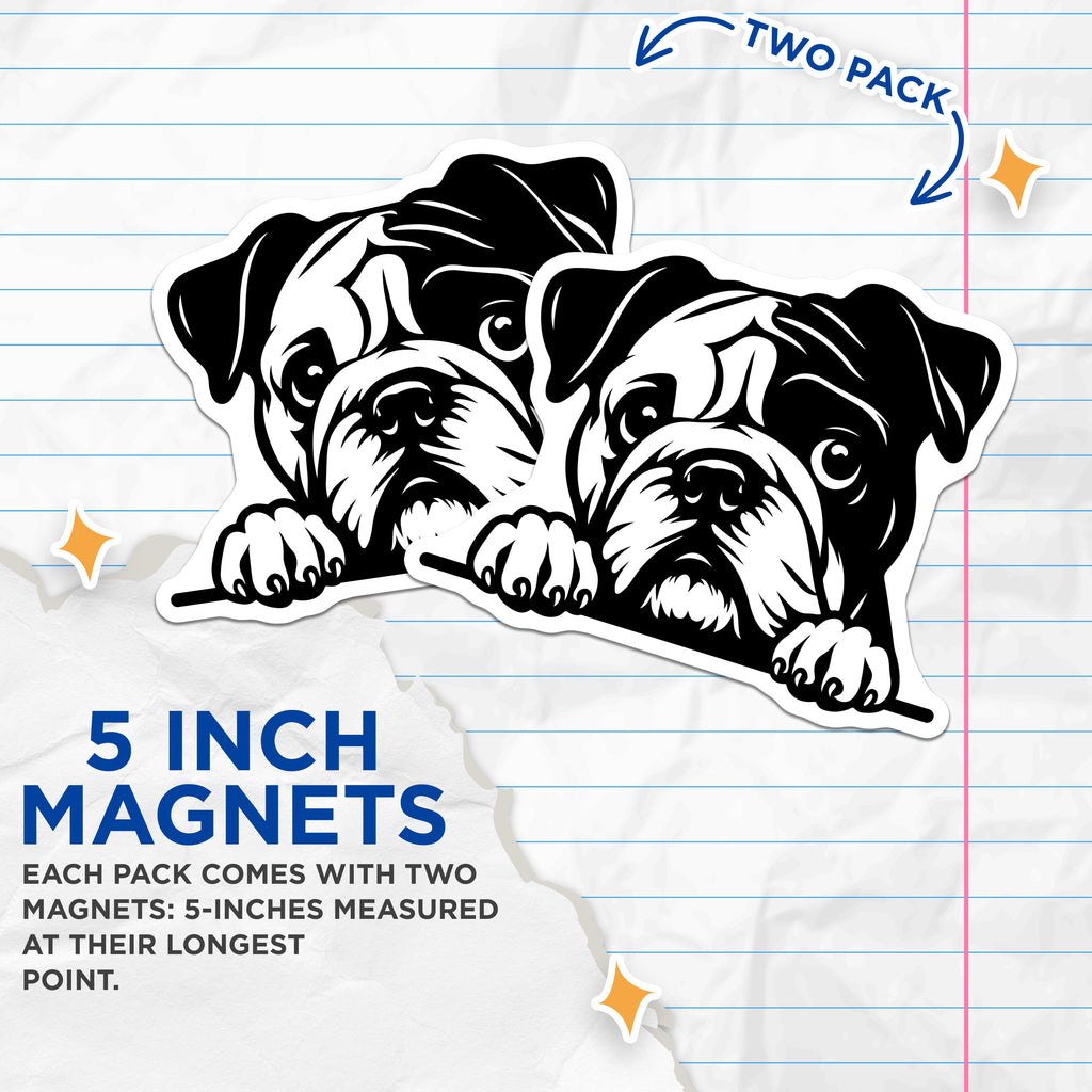 (2 Pack) Bulldog Magnets - Dog Lover Refrigerator Decor - English Bulldog Art - Pet Owner Accessory - 5 Inches On Longest Side - Thick Durable Magnet - Made in USA - MAG38623
