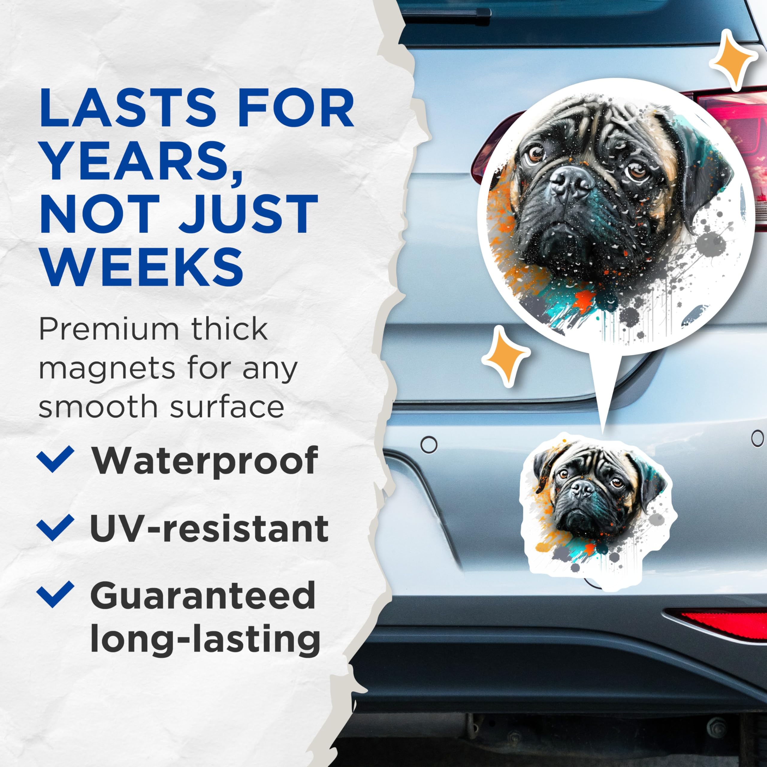 (2 Pack) Pug Art Magnets - Abstract Watercolor Dog Lover - Modern Pet Fridge Decor - 5 Inches On Longest Side - Thick Durable Magnet - Made in USA - MAG30096