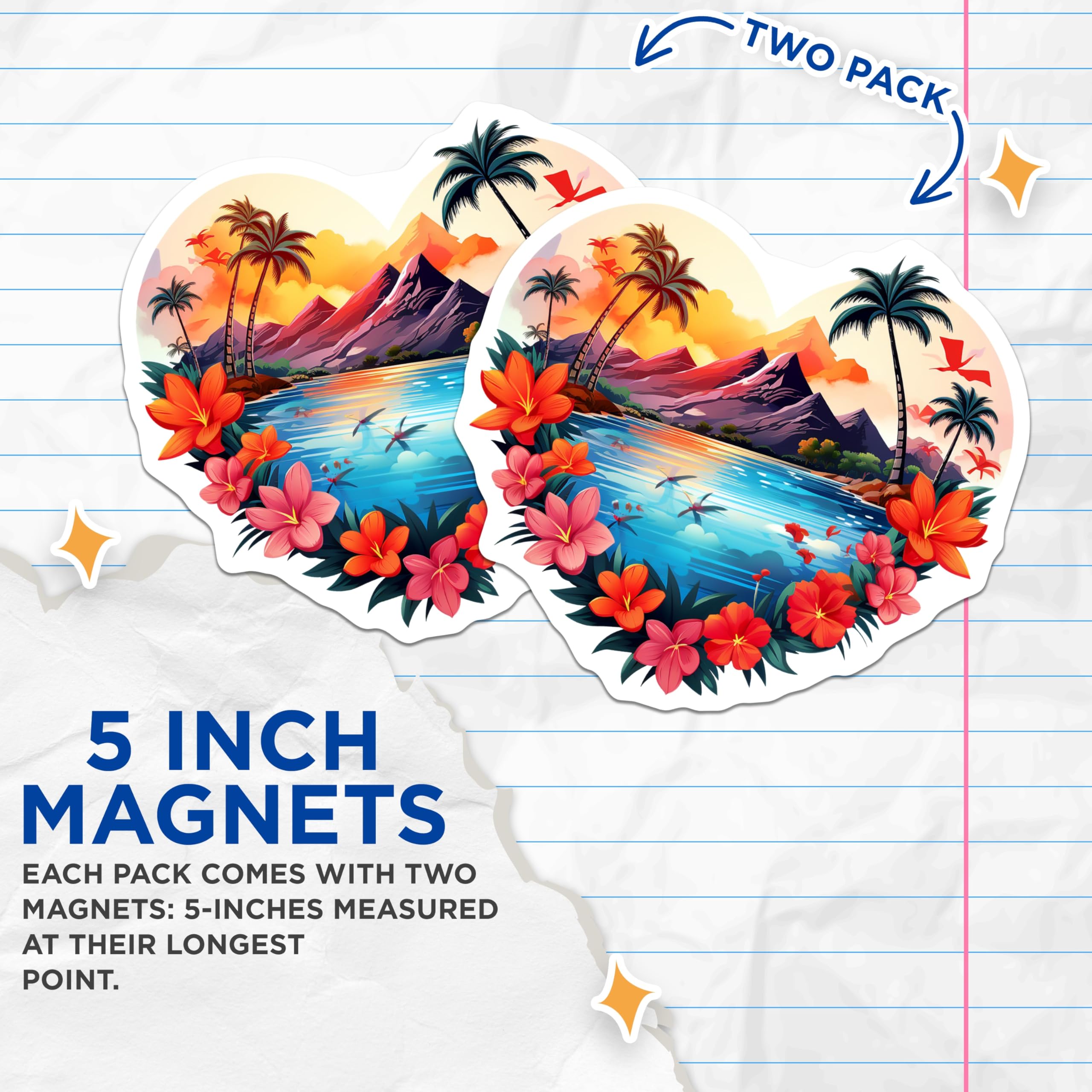(2 Pack) Tropical Paradise Magnets - Heart Shaped Island Decor - Scenic Palm Tree Magnets - 5 Inches On Longest Side - Thick Durable Magnet - Made in USA - MAG19917
