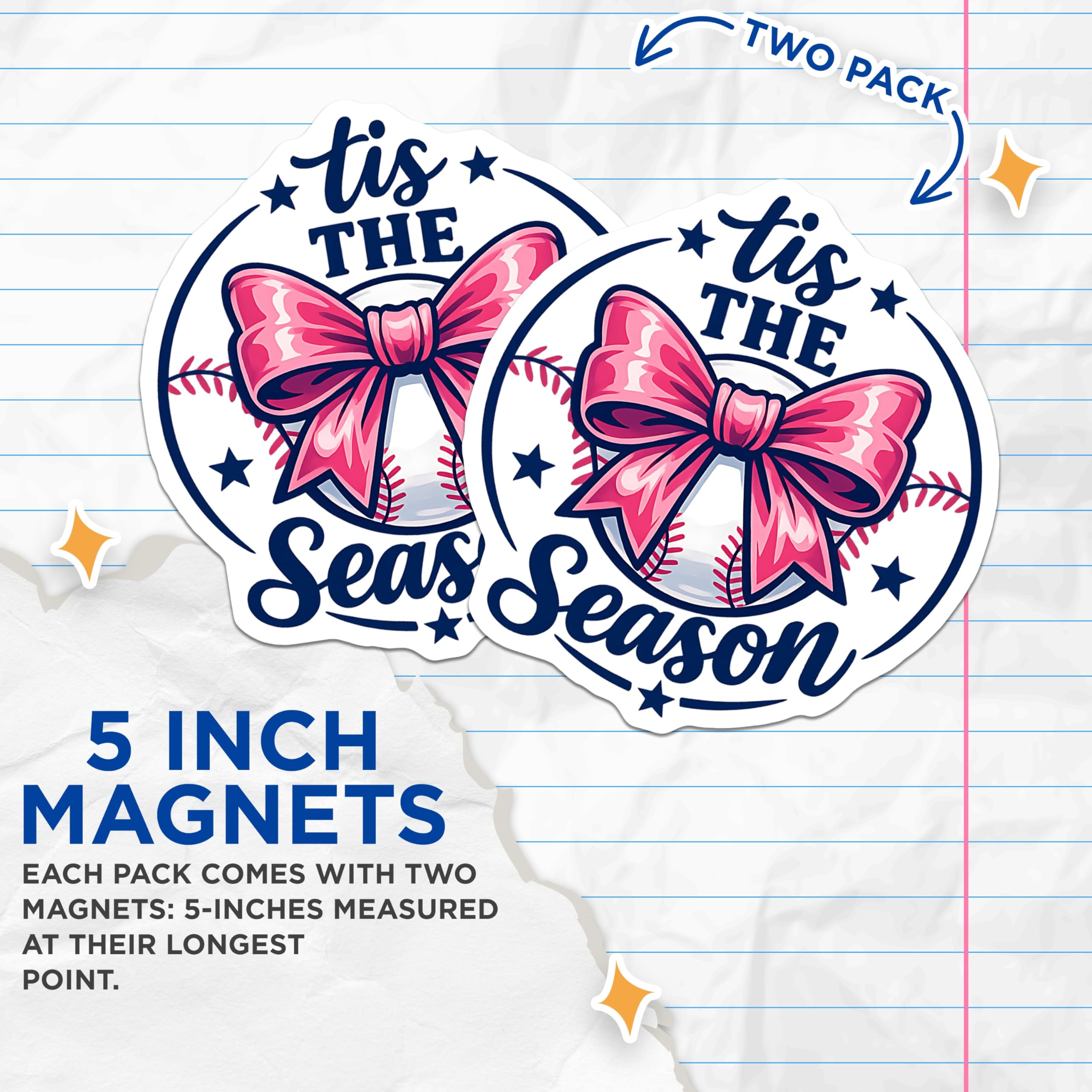 (2 Pack) Christmas Baseball Magnets - Tis The Season Decor - Festive Sports Refrigerator Magnet - 5 Inches On Longest Side - Thick Durable Magnet - Made in USA - MAG22801