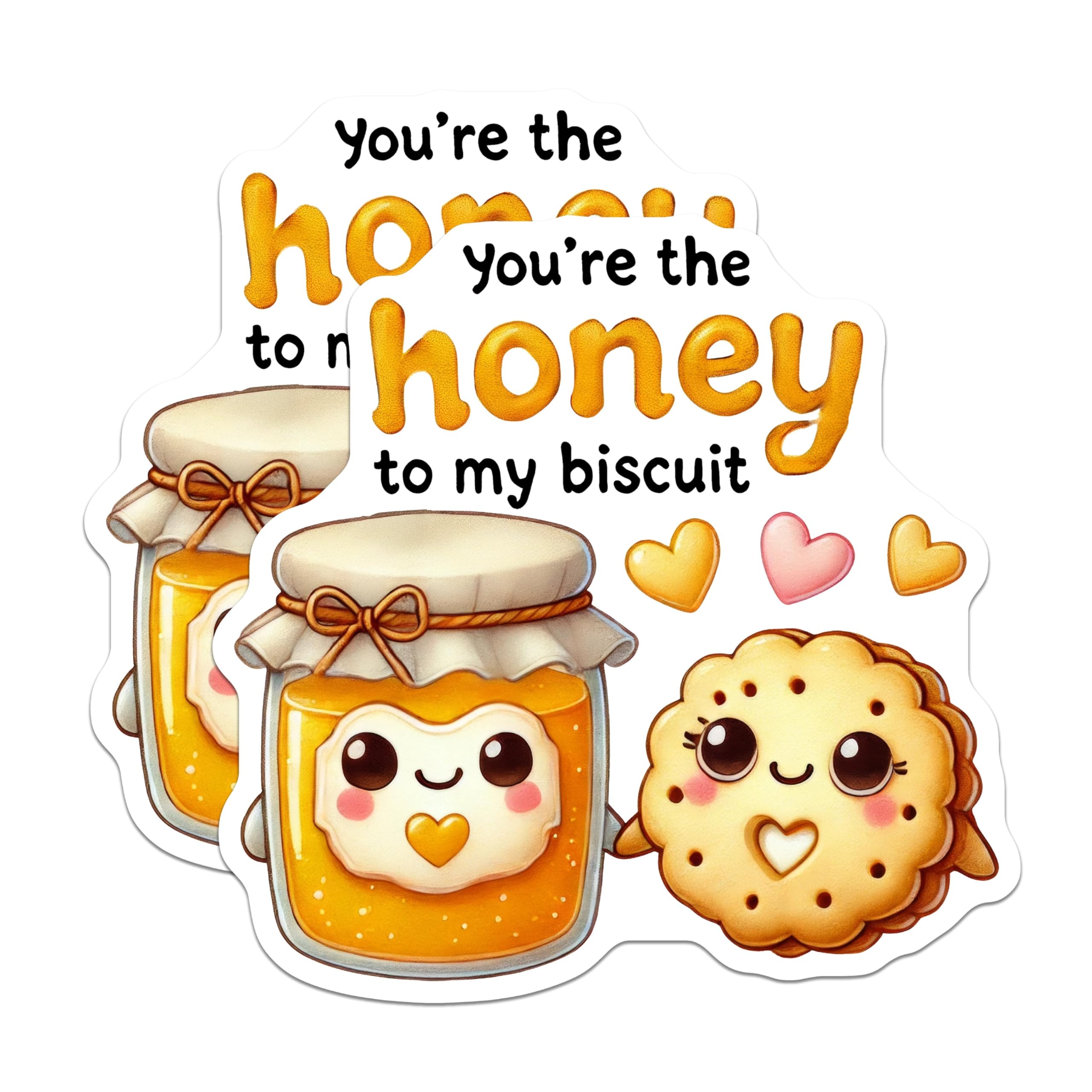 (2 Pack) Honey Biscuit Love Stickers - Cute Couple Stickers - Foodie Stickers - 5" On Longest Side - Sticks to Any Smooth Flat Surface - Made in USA - BMCS3488