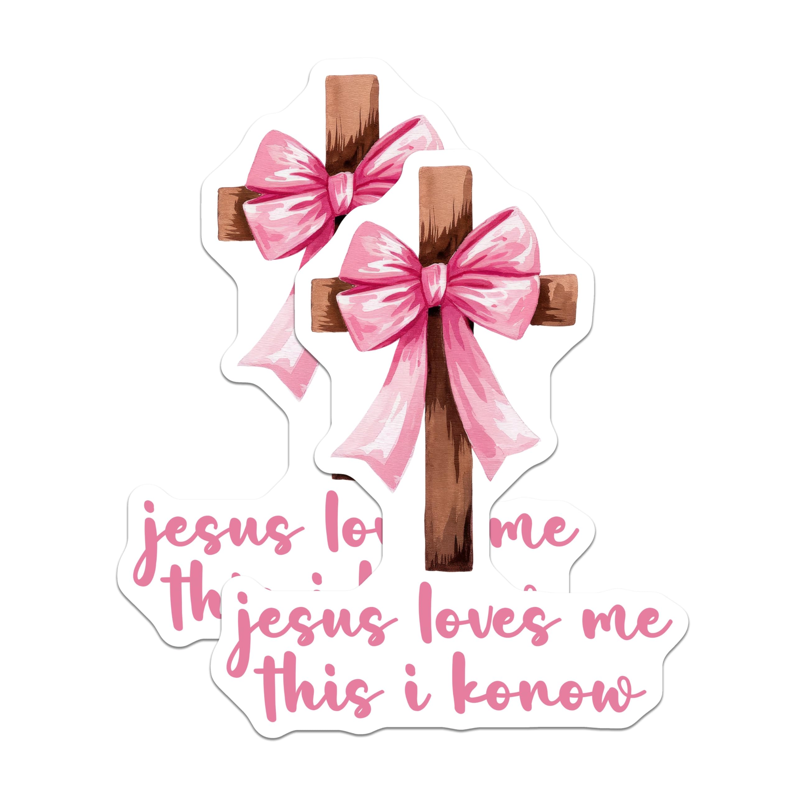 (2 Pack) Jesus Loves Me Cross Magnets - Pink Bow Watercolor Faith - Christian Woman Decor Easter Confirmation - 5 Inches On Longest Side - Thick Durable Magnet - Made in USA - MAG28424