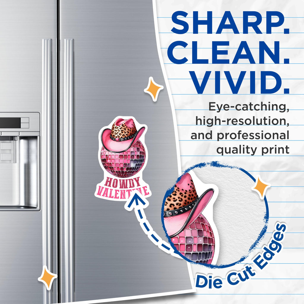 (2 Pack) Howdy Valentine Magnets - Pink Disco Ball Magnets - Valentine's Day Magnets for Fridge or Locker - 5" On Longest Side - for Cars, Refrigerators, Toolboxes, Lockers - Made in USA BMCS3142