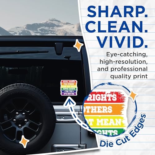 (2 Pack) Equal Rights for Others Stickers - LGBTQ Pride Stickers - Inspirational Quotes Stickers - 5" On Longest Side - Sticks to Smooth Flat Surfaces - Made in USA - BMCS4712