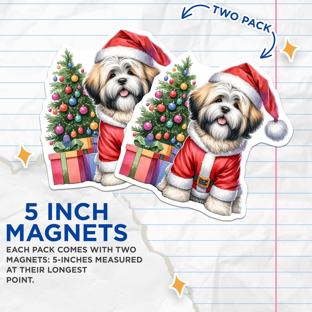 (2 Pack) Christmas Dog Magnets - Cute Shih Tzu Dogs - Holiday Pet Refrigerator Decor - 5 Inches On Longest Side - Thick Durable Magnet - Made in USA - MAG28637