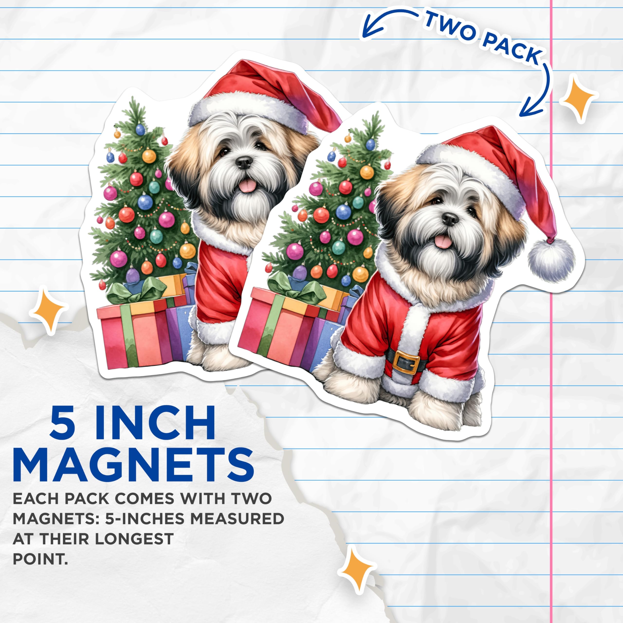 (2 Pack) Christmas Dog Magnets - Cute Shih Tzu Dogs - Holiday Pet Refrigerator Decor - 5 Inches On Longest Side - Thick Durable Magnet - Made in USA - MAG28637