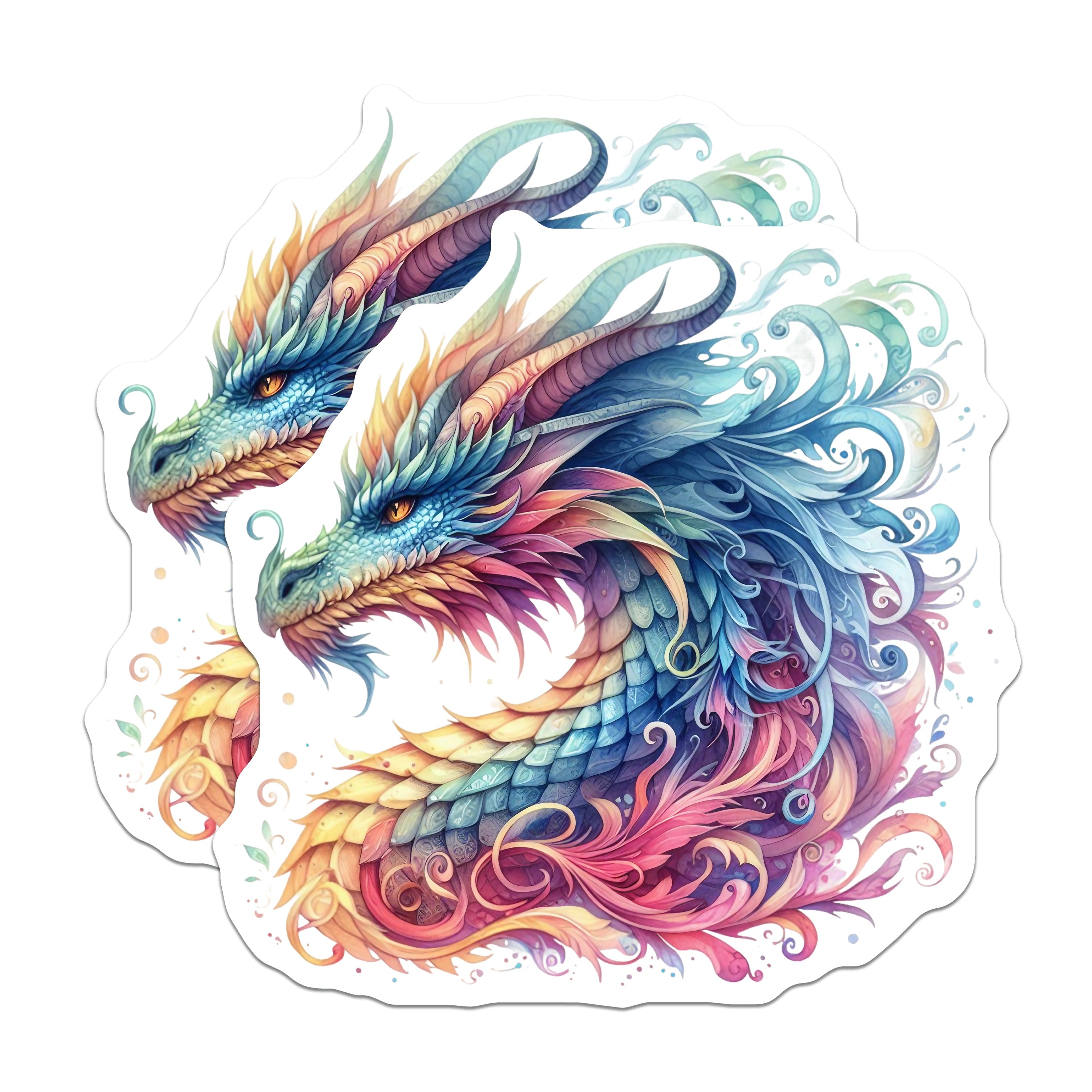 (2 Pack) Rainbow Dragon Magnets - Watercolor Fantasy Creature - Vibrant Mythical Beast Decor - 5 Inches On Longest Side - Thick Durable Magnet - Made in USA - MAG36047
