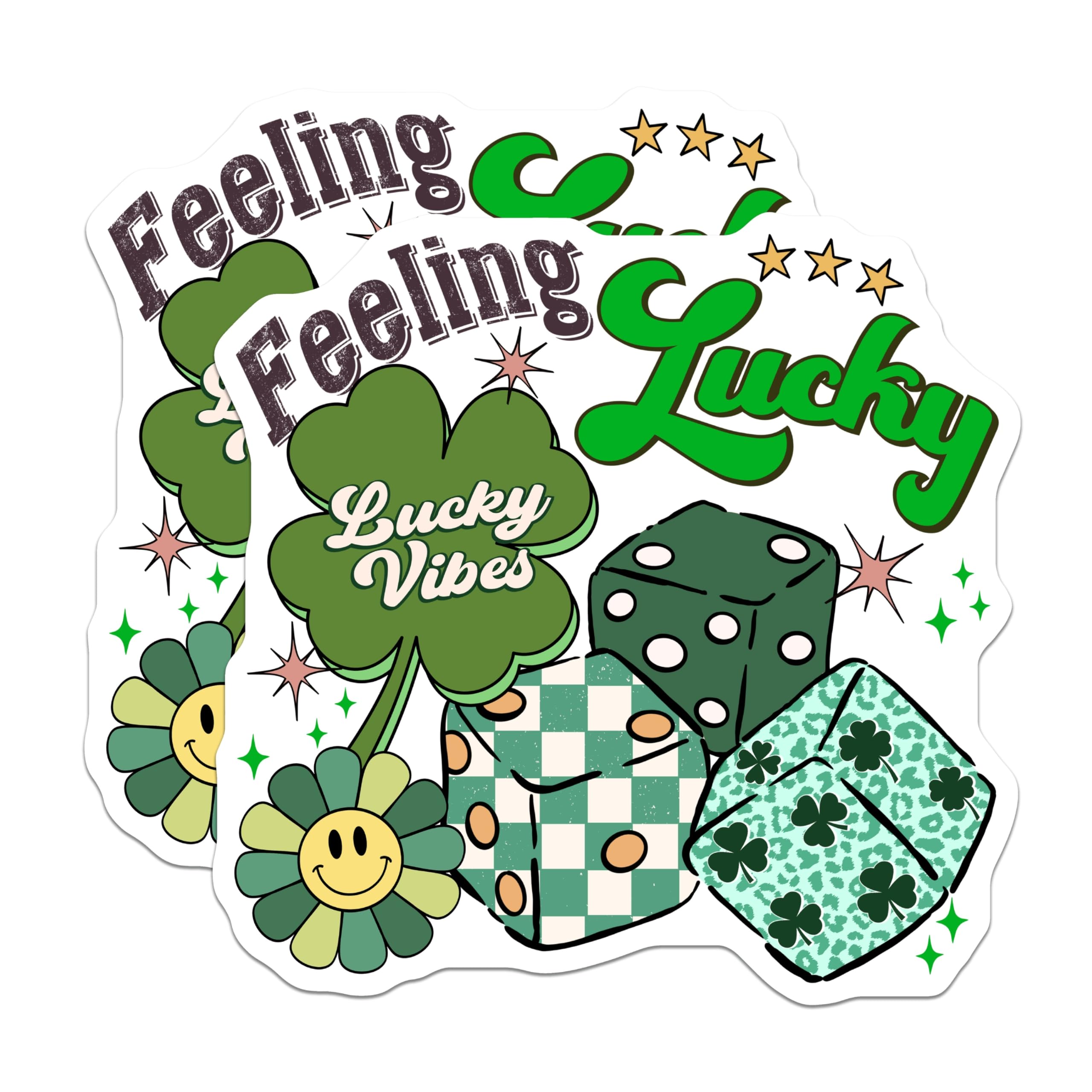 (2 Pack) Feeling Lucky Magnets - St Patricks Day Decor - Shamrock Dice Retro Fun - 5 Inches On Longest Side - Thick Durable Magnet - Made in USA - MAG20540